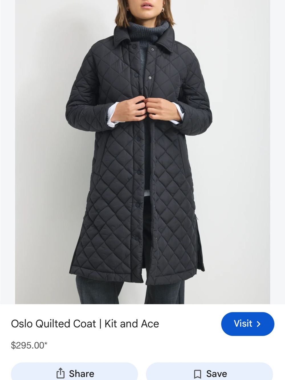 Kit and Ace Quilted Long Puffer Coat - Black
